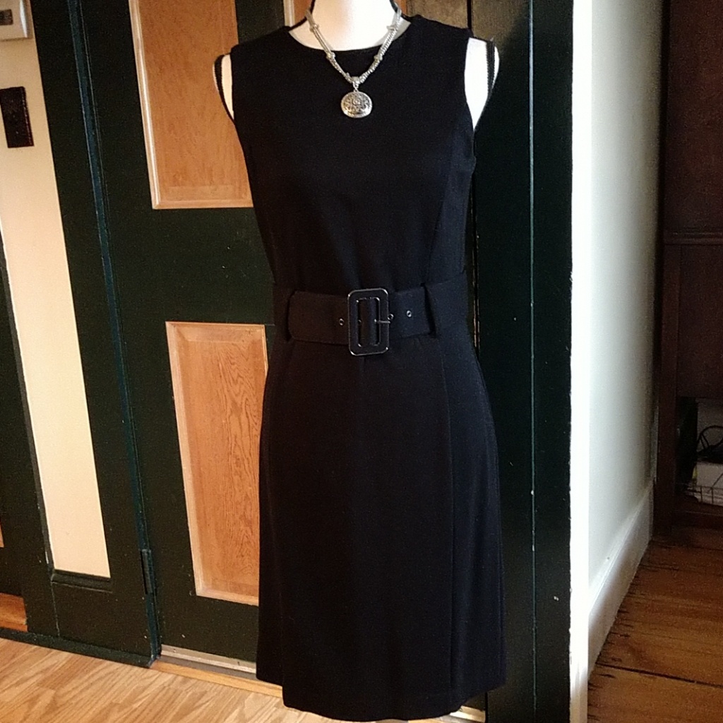 Calvin Klein Belted Black Dress New